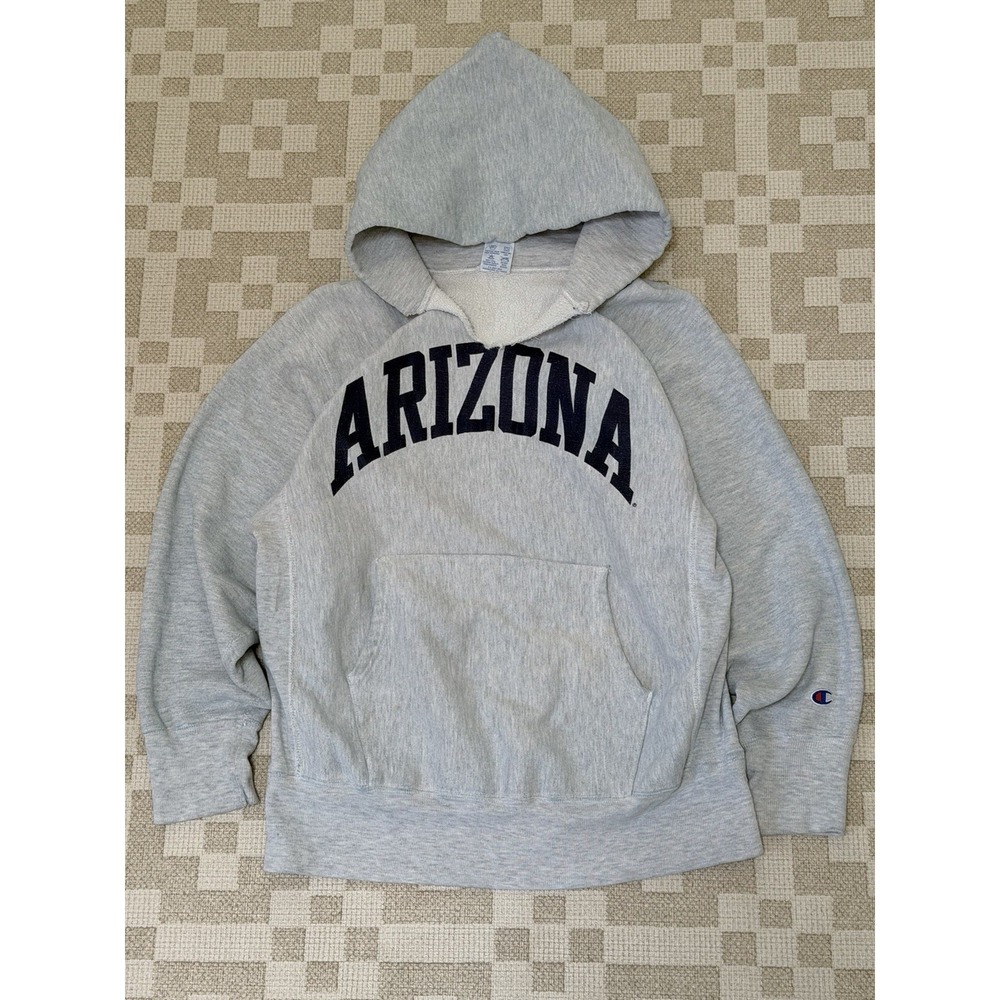 Vintage 80s Champion Reverse Weave Arizona Hoodie Size Large Ripped Neck